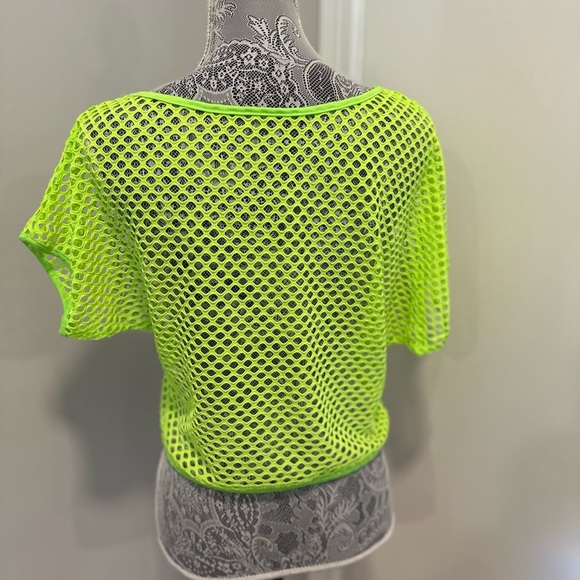 Women’s Fluorescent Green Mesh Oversized Tee. Flowy. Summer. Bright. - Picture 2 of 8